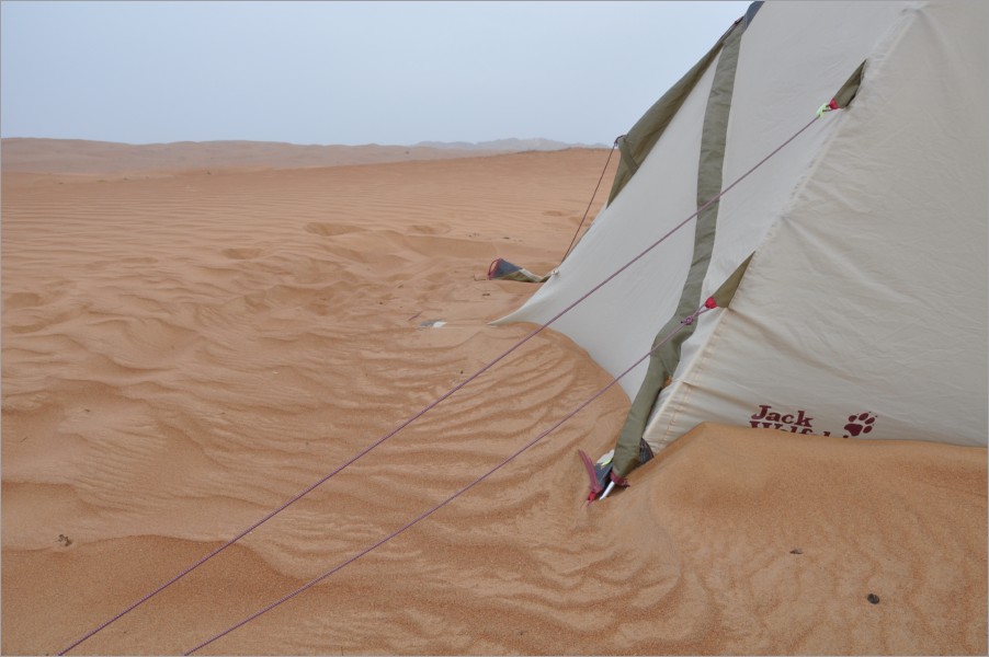 the next morning our tent was stuck in about 30cm of sand