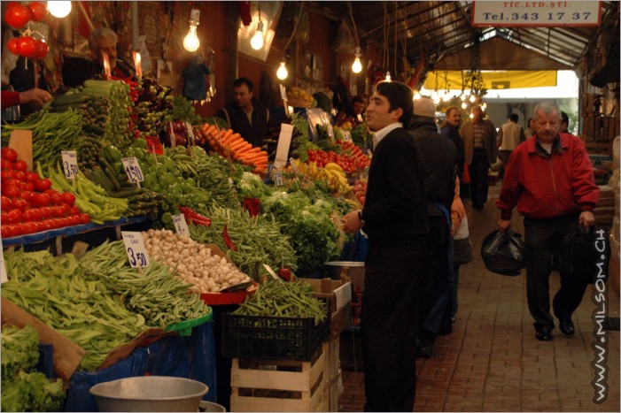 fruit and veggie stalls